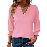 LOMON Women's 2026 Fashion Tops 3/4 Length Sleeve Business Casual Blouses Summer Tees Shirts S-4X