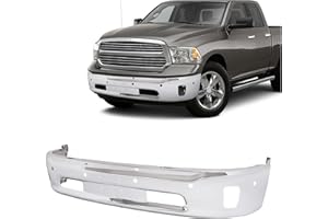 HECASA Front Bumper Face Bar Compatible with Dodge 2013-2018 Ram 1500, 2019-2024 Ram 1500 Classic W/Sensor, Fog Light Holes CH1002402, 68160857AA Replacement Only Steel Chrome Silvery 2PCS