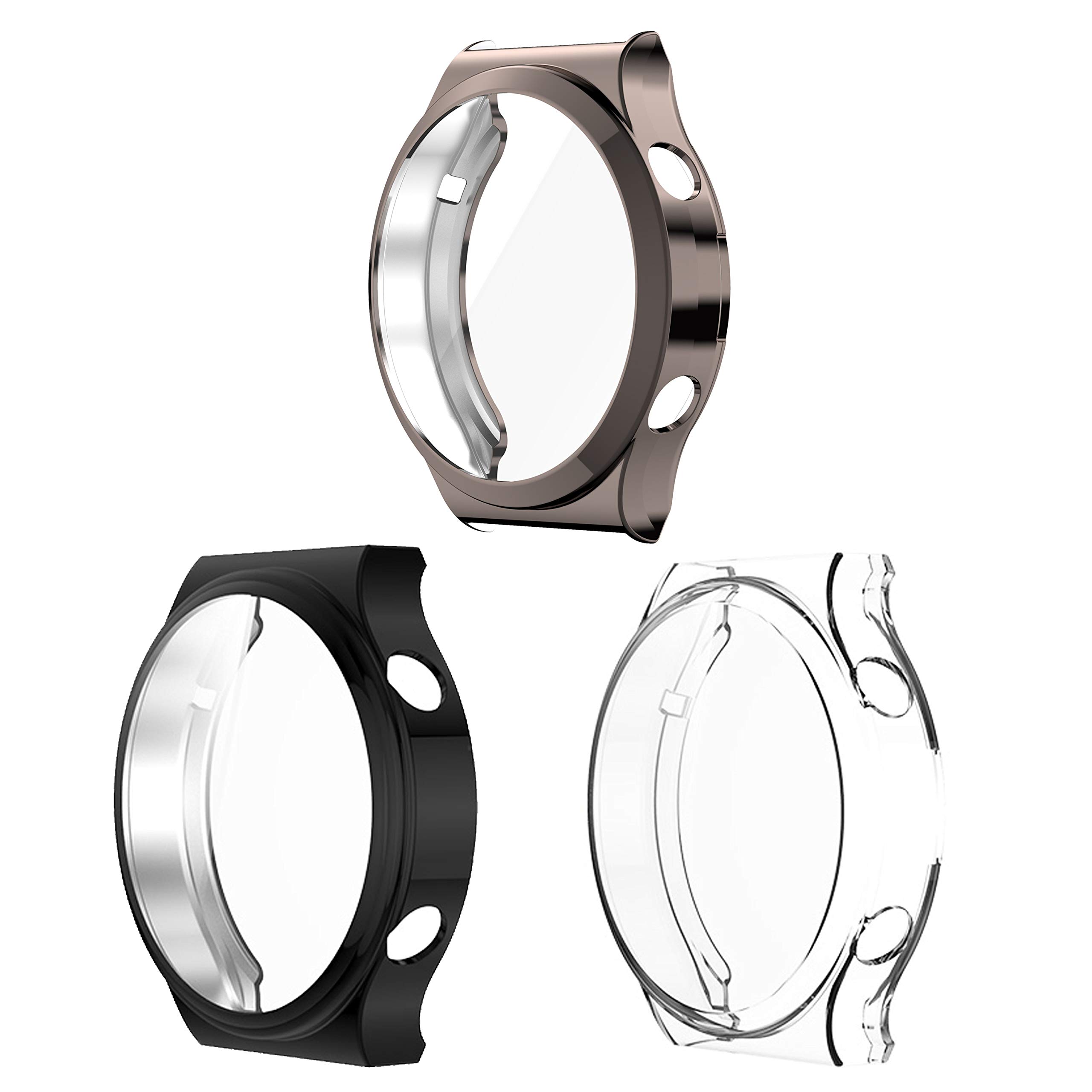 Chofit Cases Compatible with Huawei Watch GT2 Pro Case, Screen Protector TPU Plated Protective Case Film Cover Armor Shell for Huawei Watch GT2 Pro Only (Grey Brown+Black+Clear)