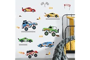 decalmile Racing Cars Wall Decals Roads Vehicles Wall Stickers Kids Boys Bedroom Toddles Playroom Wall Decor Gift