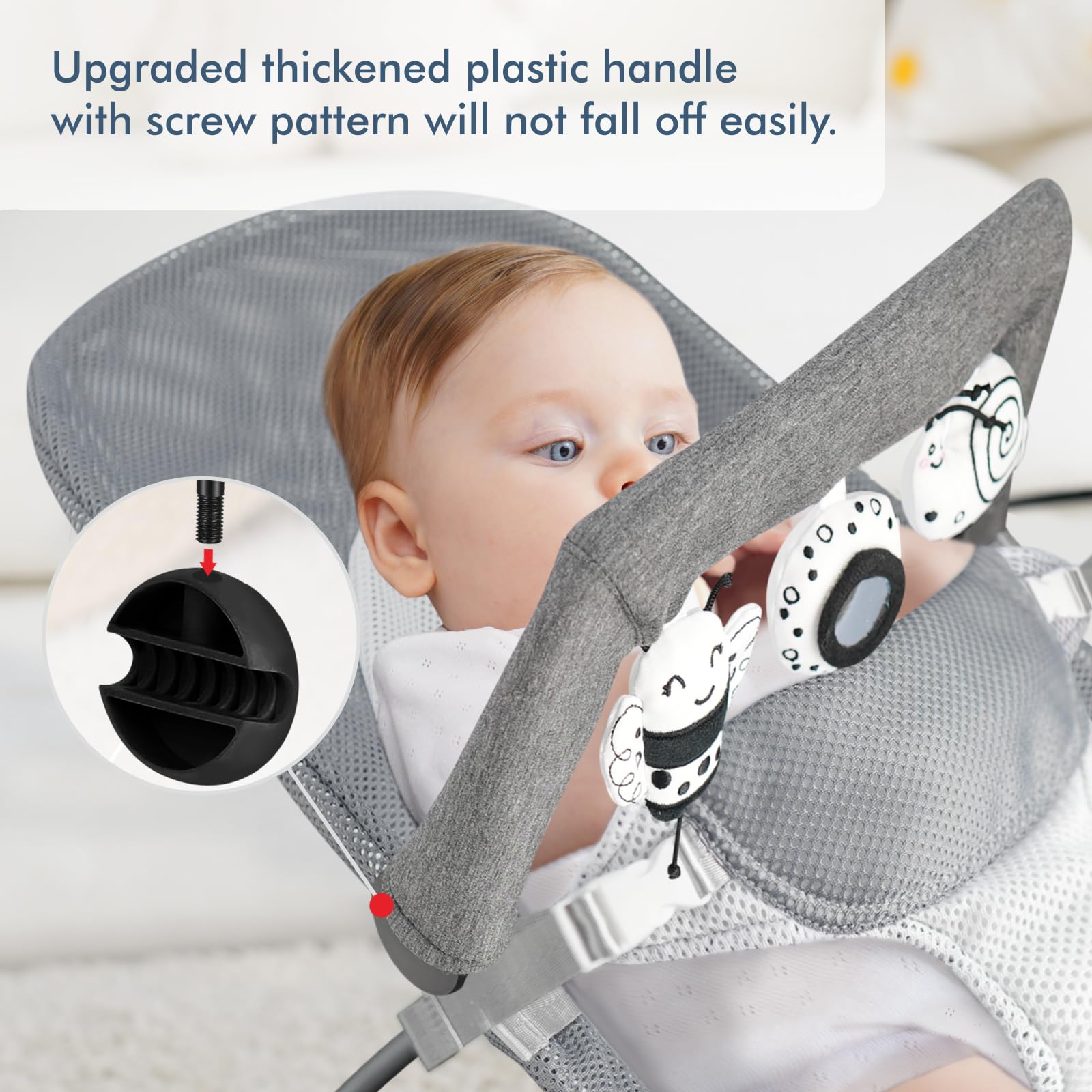 Baby Bjorn Bouncer Toy Bar, Toy Bar for Baby Bouncer Bliss and Balance Soft with 3 PCS Cute Sensory Toys, Easy to Attach and Remove, Skin -Friendly, Machine Washable, Black and White, Soft