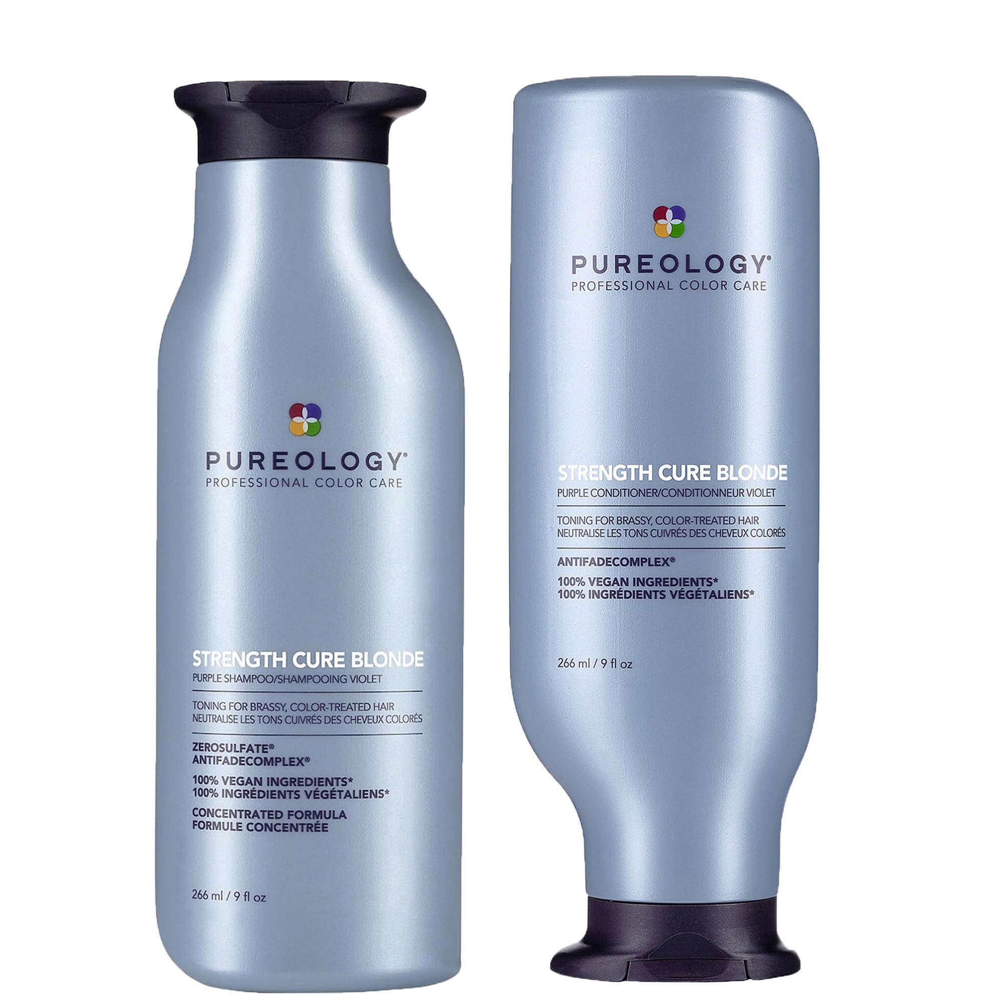 Pureology Strength Cure Blonde Purple Shampoo & Conditioner Duo Set, Restore & Tone for Brassy Blonde Hair, Vegan Formulas, Sulphate Free for a Gentle Cleanse 266ml