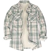 ThCreasa Womens Sherpa Lined Flannel Jacket with Hand Pockets, Plaid Button Down Fuzzy Shirt Jackets