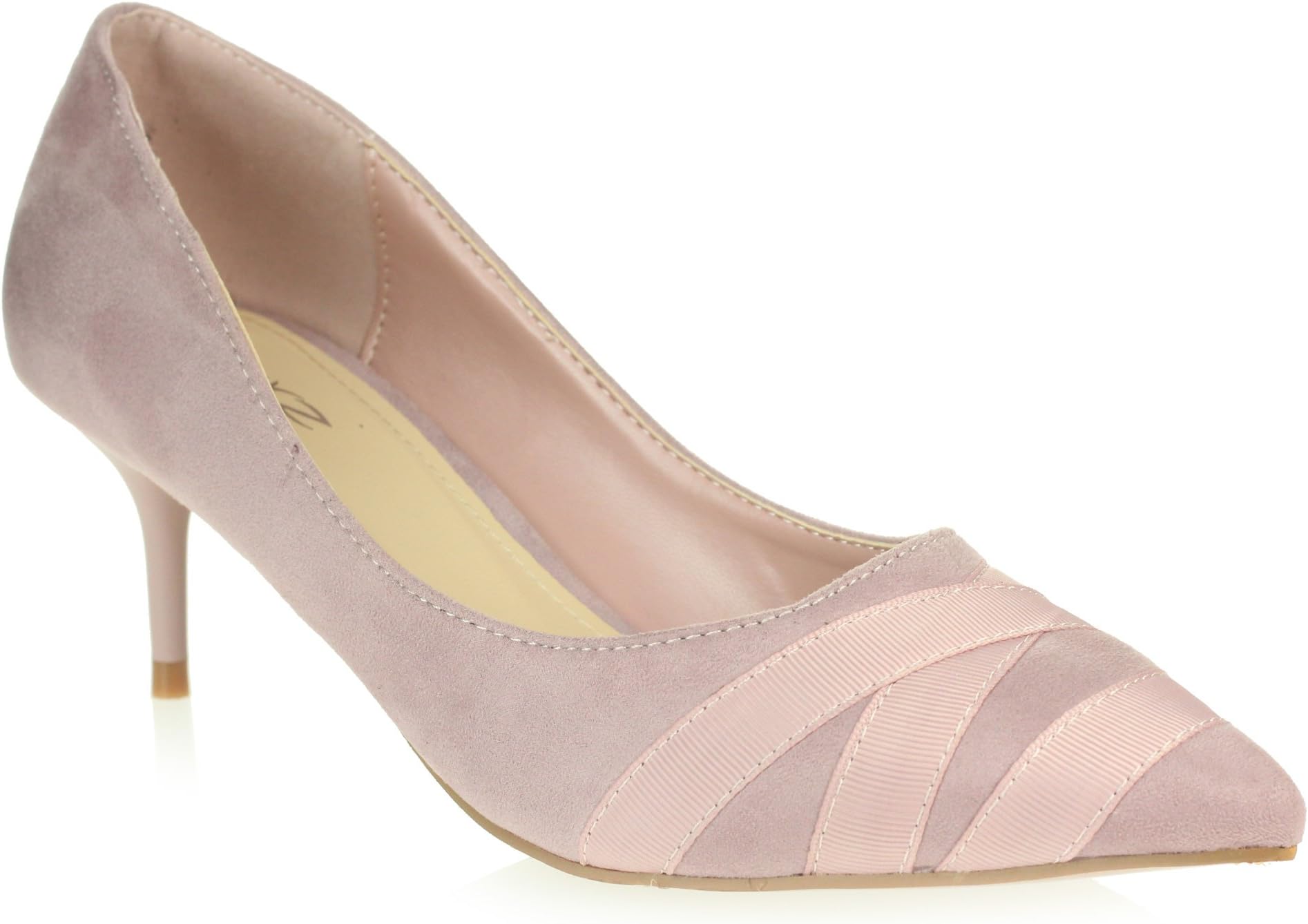 Womens Ladies Evening Wedding Party Prom Bridal Pointed Toe Slip on Mid Heel Court Shoes Size