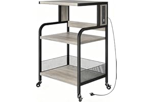 Gray 3 - Tier Mobile Printer Cart with Power Outlets, Adjustable Shelf Printer Table for Office & Home