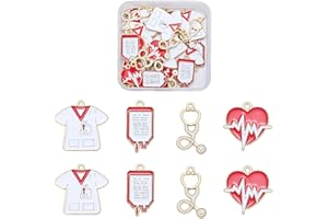40Pcs 4 Styles Medical Charms for Jewelry Making Infusion Set Electrocardiogram Nurse Uniform Stethoscope Charms Alloy Enamel