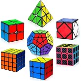 AuntyFey 7 Pack Magic Speed Cube Set - 2x2, 3x3, 4x4 Cube, Pyramid Triangle Megaminx Speed Cubes for Kids &amp; Adults
