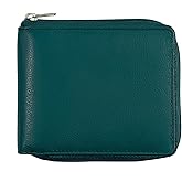 Texan Bull RFID Blocking Bifold Cowhide Leather Wallets For Men With Zipper Security | Safe Metal Zip Chain 9 Card-ID Slim Minimalist Mens Wallet (Forest Green)