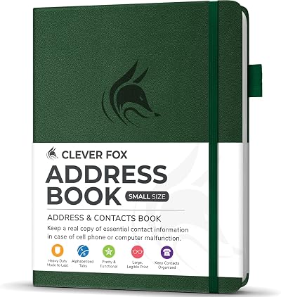 Clever Fox Address Book PU Leather with Alphabetical Tabs Forest Green 10.5x14cm