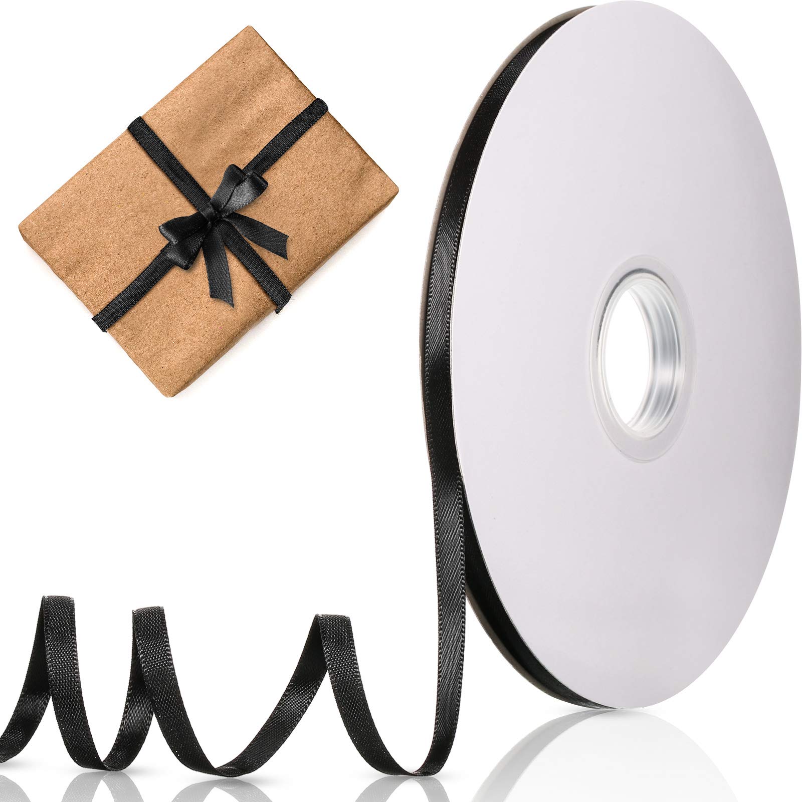 100 Yards Double Face Satin Ribbon Solid Color Decorative Wrapping Ribbon for Wrapping Weddings Hair Ties Dresses Blanket Edging Crafts Bows Ornaments (Black, 1/4 Inch)