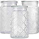 Adodeen Vintage Glass Jar With Lid, Glass Storage Containers With Lid, Kitchen Storage Containers, Air Tight Pantry Storage Containers, Candy Jar Sugar Container Glass Lid-Sunflower/Bigonia/window