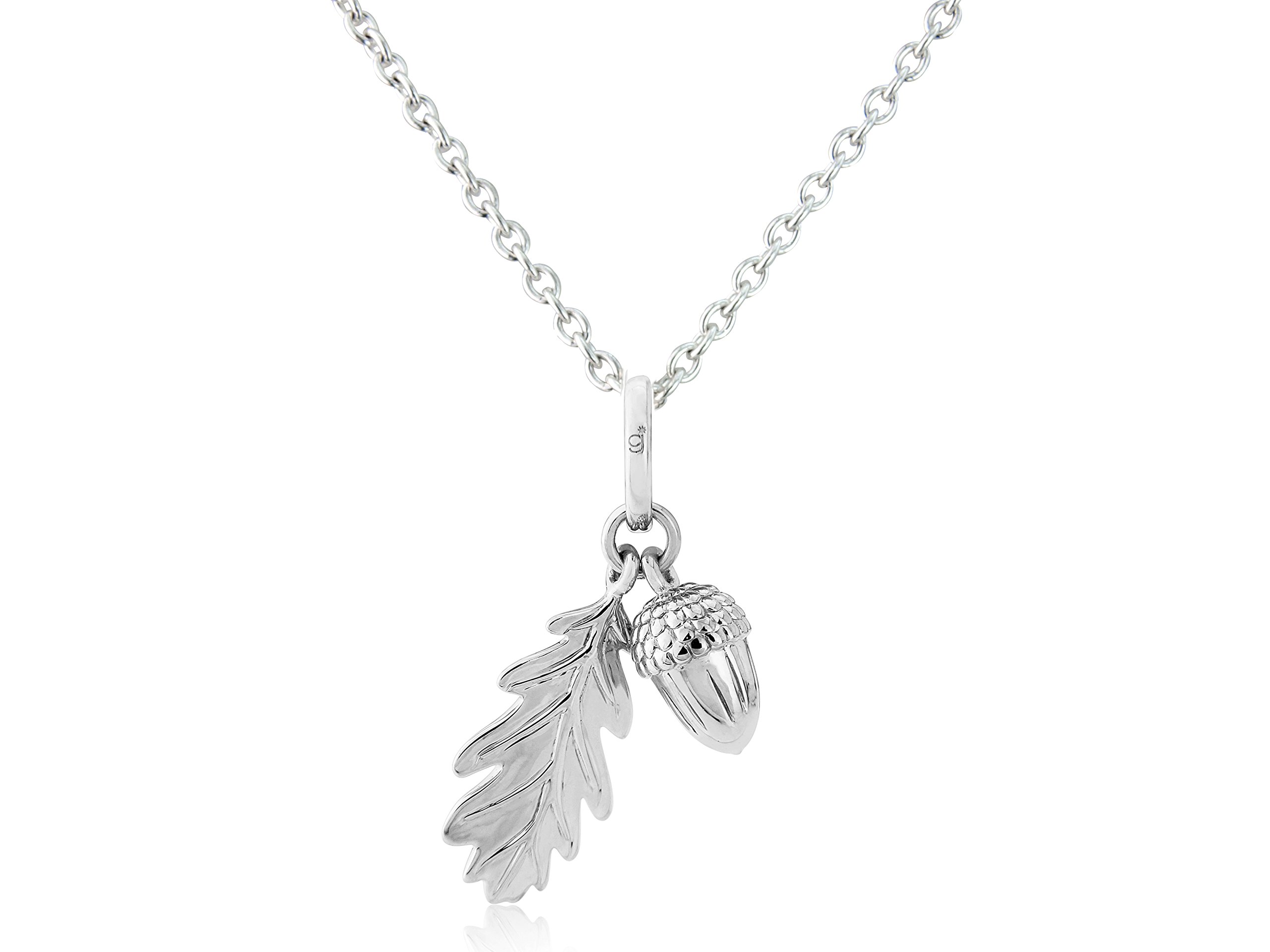 Gemma J Polished Sterling Silver Acorn and Leaf Pendant - Premium Highly Detailed Symbolic Pendant Jewellery
