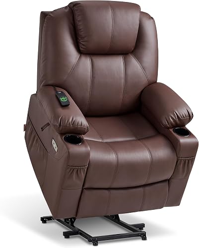 MCombo Power Lift Recliner Chair for Elderly 7040(Medium, Light Brown) | FSC Certified, Multiple Sizes, USB&Type C Charging Port, Cup Holders, Side Pockets, Faux Leather