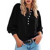 MAOECO Henley Pullover Sweaters for Women Spring Button Long Sleeve Dressy Casual Loose Cozy Knit Tops Trendy Outfits