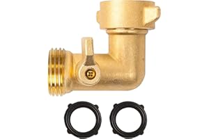 Xiny Tool 90 Degree Garden Hose Adapter with Shut Off Valves, 3/4" Solid Brass Garden Hose Elbow Connector with 2 Extra Pressure Washers (1)