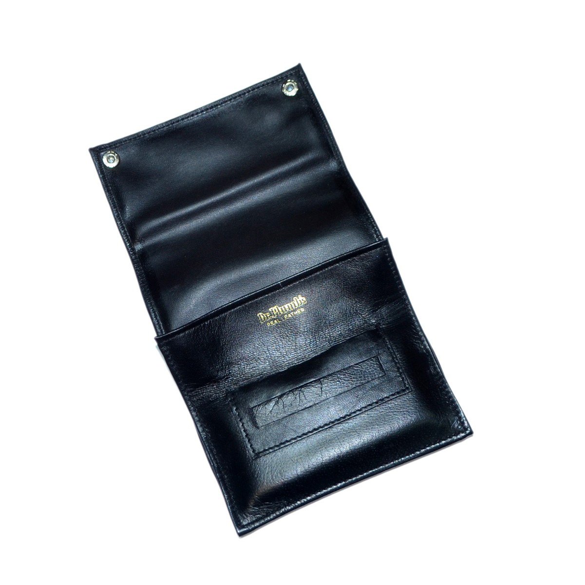 P35517 - Dr Plumb Button Roll Up Tobacco Black Leather Pouch with Cigarette Paper Holder