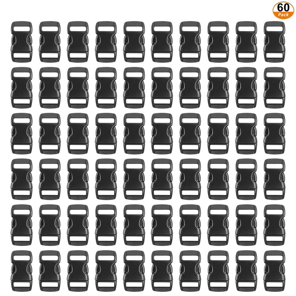 60 Pieces 10mm(3/8") Side Release Plastic Buckles, Black Click Buckle Replacement Buckle Clip for Bags Dog Collar Webbing Backpack Accessories