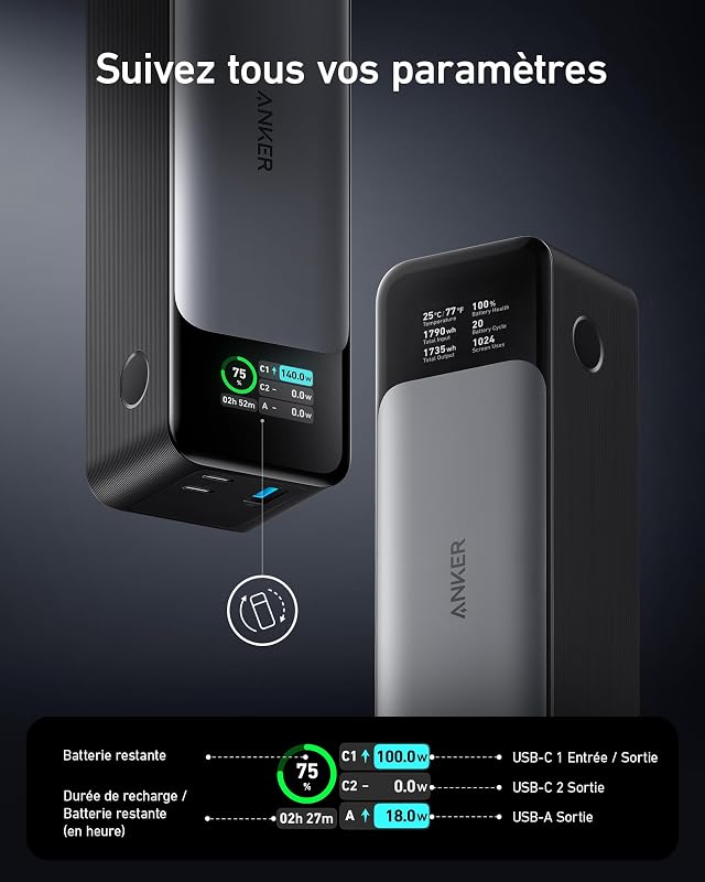 Batterie Externe 737 (PowerCore 24 K) de 24000 mAh avec 3 Ports