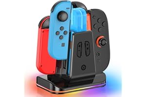 RYSKER Switch 2 & 1 Controller Charger, 2-in-1 Charging Dock for Nintendo Switch 2025 / OLED/Original Joycons, Fast Charger Station with 9 RGB Modes, for Joy-Con 2/1 for Nintendo 3Ds & 2Ds Consoles