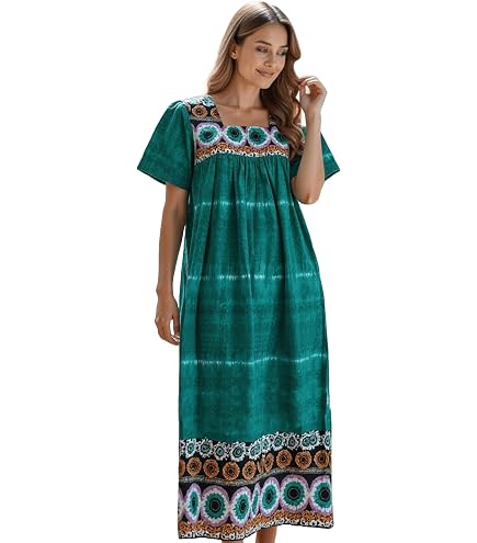 Loungees Border Print Cotton Lounge Dress/House Dress/Caftan | 3