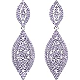 HAISWET Women Large Statement Chandelier Earrings Rhinestone Clear Crystal Party 2 Leaf Dangle Earrings