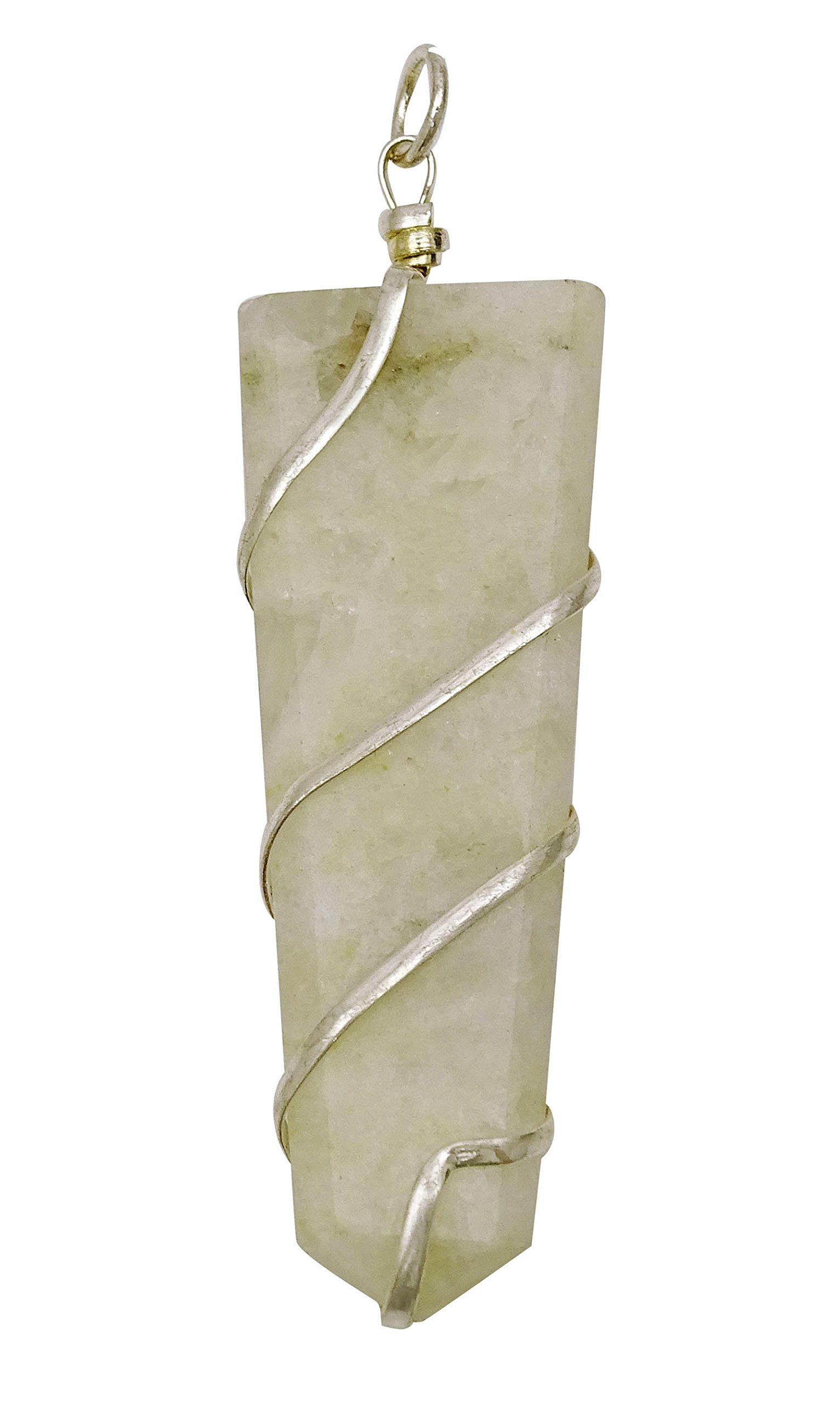 Harmonize Wire Wrapped Moon Stone Flat Pendant Reiki Healing Crystal Dowsing Spiritual