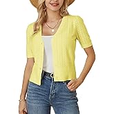 GRACE KARIN Cropped Cardigan Sweaters for Women Short Sleeve Crochet Knit Bolero Shrug V-Neck Button up Tops
