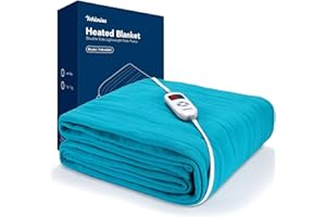 Yokimisu Electric Blanket Twin Size, 84" x 62" Lake Blue Polar Fleece Heated Blanket, 6 Heat Settings, 10-Hour Selectable Auto Shut-Off, Fast Heating, ETL and FCC Certification, Machine Washable