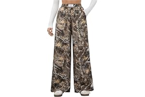 RoseSeek Girl's Wide Leg Camo Pants Elastic High Waisted Baggy Long Trousers Streetwear