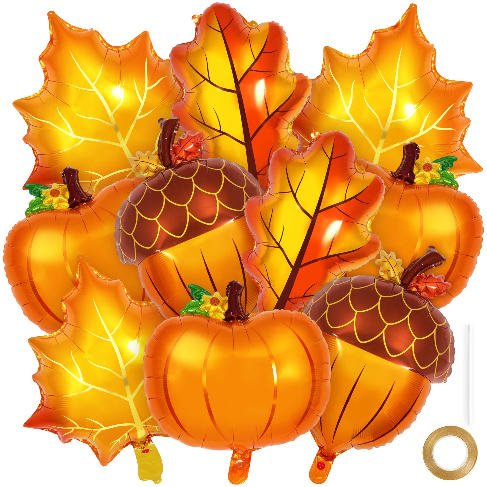 Photo 1 of 20 Pcs Fall Balloons,Thanksgiving Foil Balloons Big Pumpkin Maple Leaves Acorn Balloon Autumn Theme Decorations for Birthday Baby Shower Wedding ThanksGiving Party Decor
