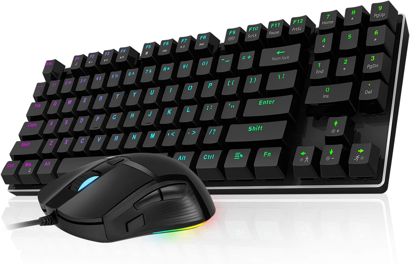 Mechanical Gaming Keyboard and Mouse Combo, TopMate 89 Keys Rainbow Backlit Keyboard Blue Switches with 6400DPI Gaming Mice for Windows PC and Laptop Gamers, Office