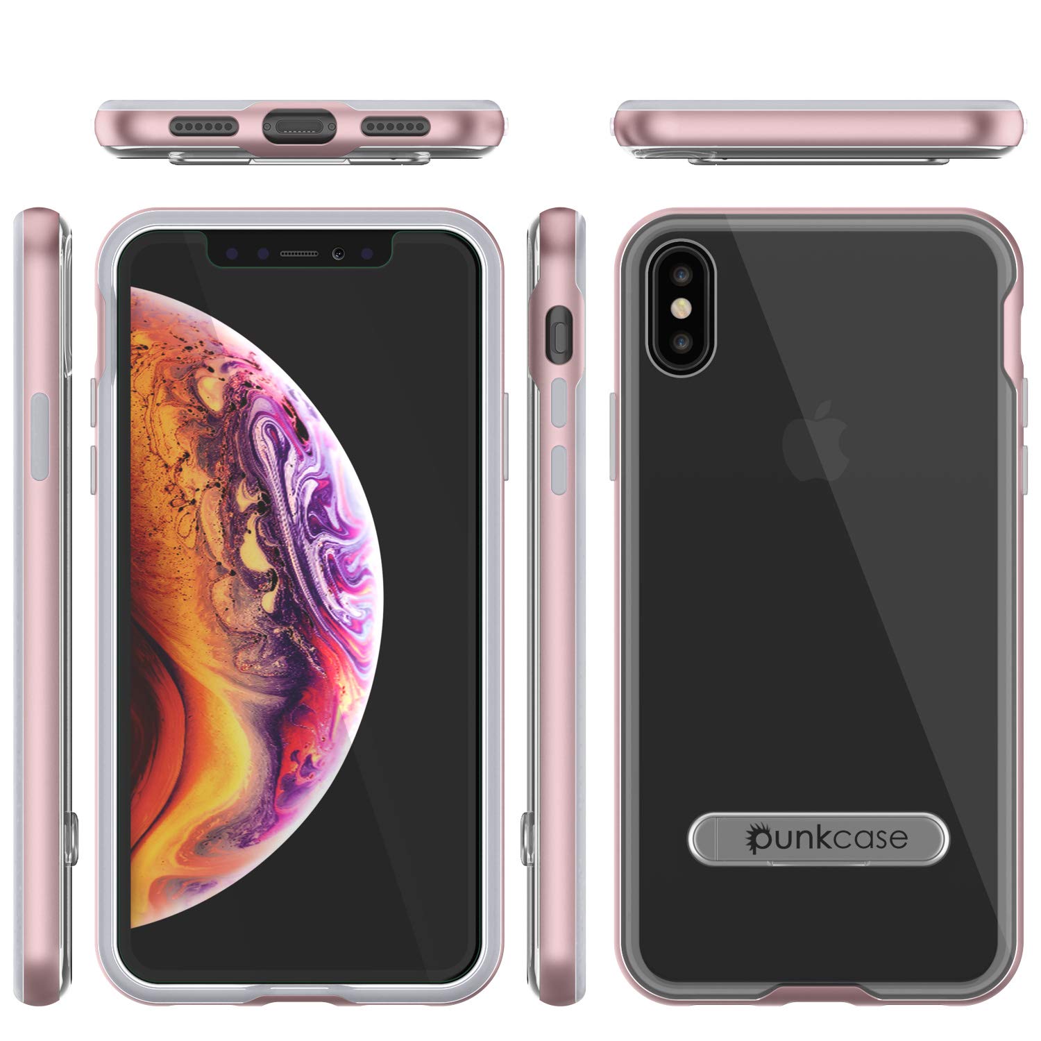 iPhone Xs Max Case, PUNKcase [Lucid 3.0 Series] [Slim Fit] [Clear Back] Armor Cover w/Integrated Kickstand, Anti-Shock System & PUNKSHIELD Screen Protector for Apple iPhone Xs Max [Rose Gold]