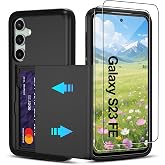 Pilaru Compatible with Samsung Galaxy S23 FE Case with Card Holder Dual Layer Heavy Duty Protective Shockproof Hidden Card Slot Slim Wallet Phone Cover for Women&amp;Men for S23 FE Phone Case (Black)