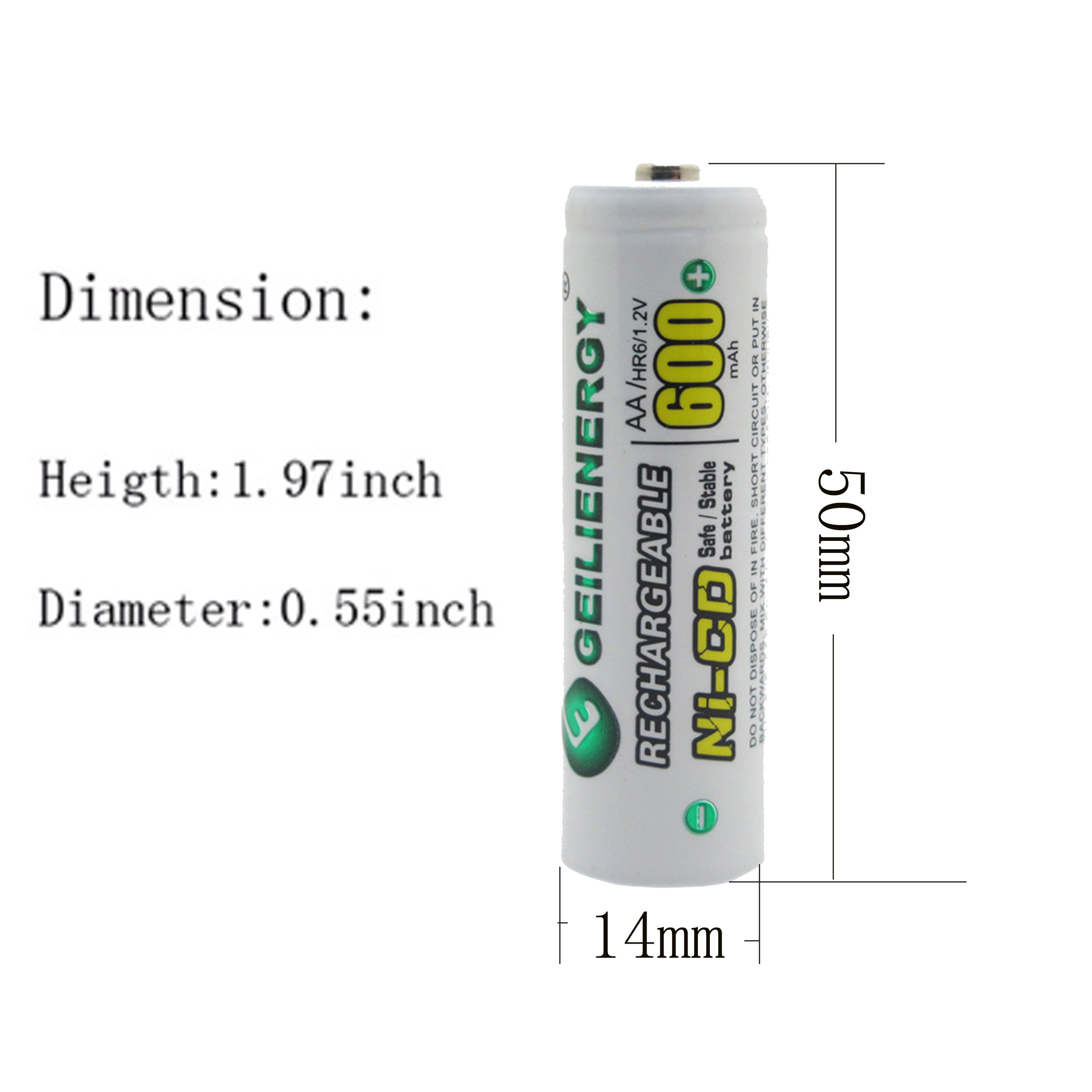 GEILIENERGY Solar Light Batteries AA Size NiCd AA 600mAh 1.2 V Rechargeable Batteries for Garden Light Solar Lamp(Pack of 20)