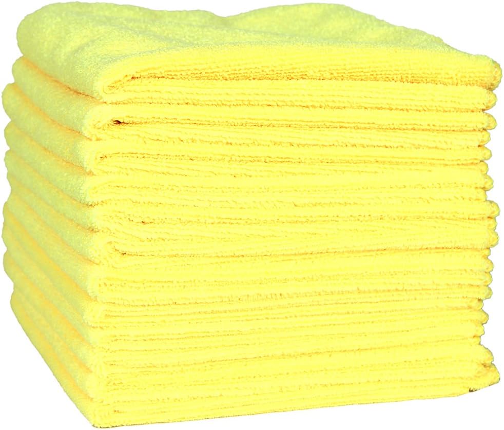 LANTEENSHOW (12-Pack,300gsm) Ultra Thick Microfiber Cleaning Cloths for Car Wash and Dust Cleaning,Warp Knitting 300gsm,16 ×16 In,Pack of 12 (Yellow)