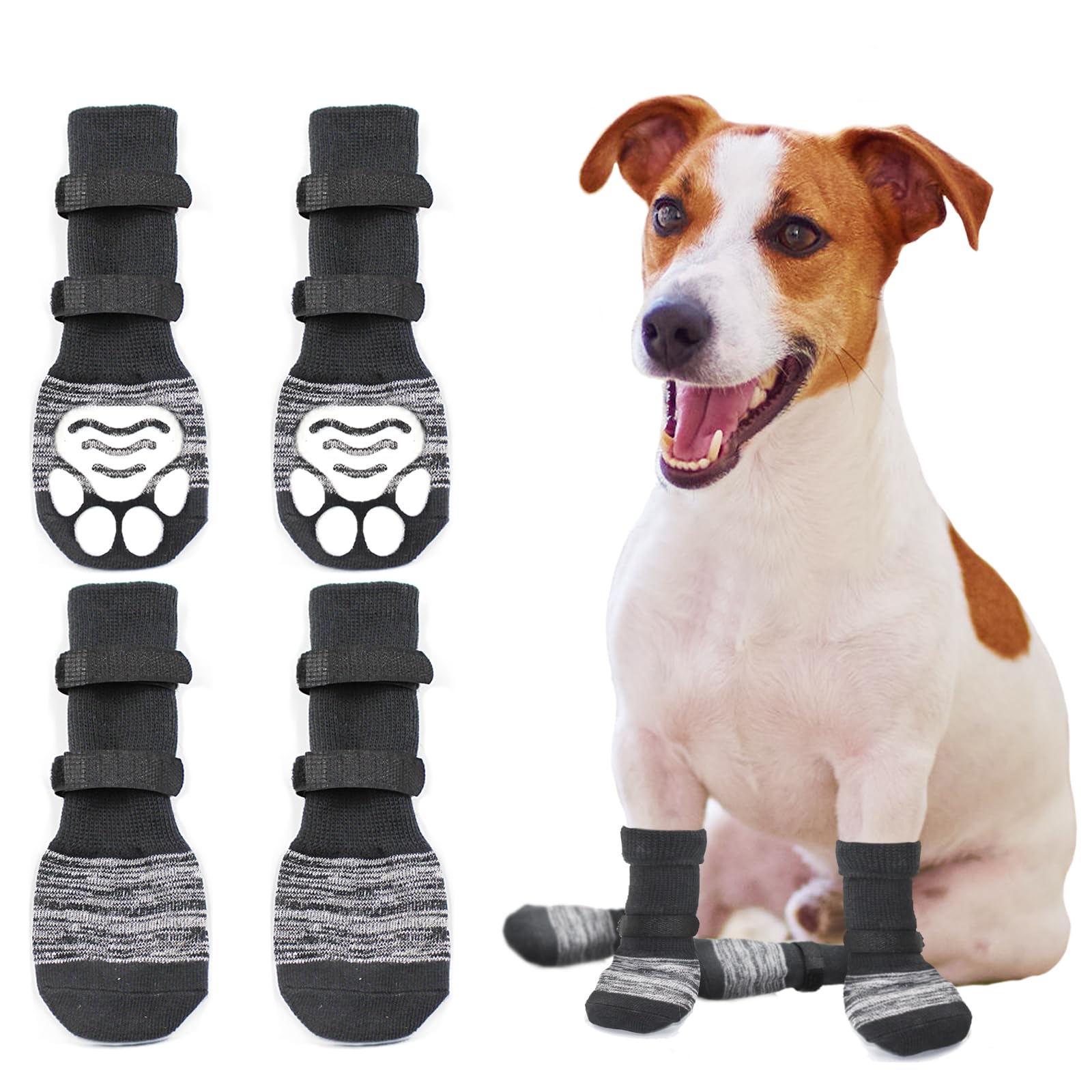 DESIMTION Anti Slip Paw Protectors Dog Socks,Double Side Non-Slip Dog Socks with Adjustable Straps,Traction Control for Indoor on Hardwood Floor Wear (C, C)