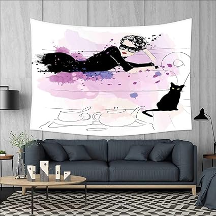 Amazon Com Smallbeefly Kitten Wall Tapestry Girl With