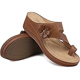 SHIBEVER Wedge Sandals for Women Dressy: Brown Comfortable Sandals for Women - Summer Casual Walking Slip On Wedges Size 10