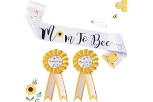 MECHOLEY Bee Baby Shower Decorations Mommy to Bee Sash and Daddy to Bee Tinplate Badge, 3Pcs Mom to be Sash and Dad to be Pin for What Will Baby Bee Gender Reveal Decorations