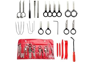 AFA TOOLING APPROVED FOR AUTOMOTIVE AFA Tooling - 20 Pieces Professional Radio Removal Tool Kit with 4 Panel Removal Tools and Fastener Remover - Works for Ford, Audi, VW, Mercedes & More - DIN Car & Truck Stereo