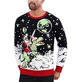 RAISEVERN LED Men Ugly Christmas Sweater Funny Light Up Xmas Party Long Sleeve Knitted Pullover