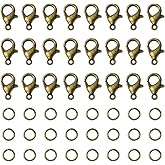 GSHLLO 400 Pcs Jewelry Clasp Set Lobster Claw Clasps Open Jump Rings Bracelet Connect Clasps Metal Necklace Clasps Jewelry Making Fasteners Bronze