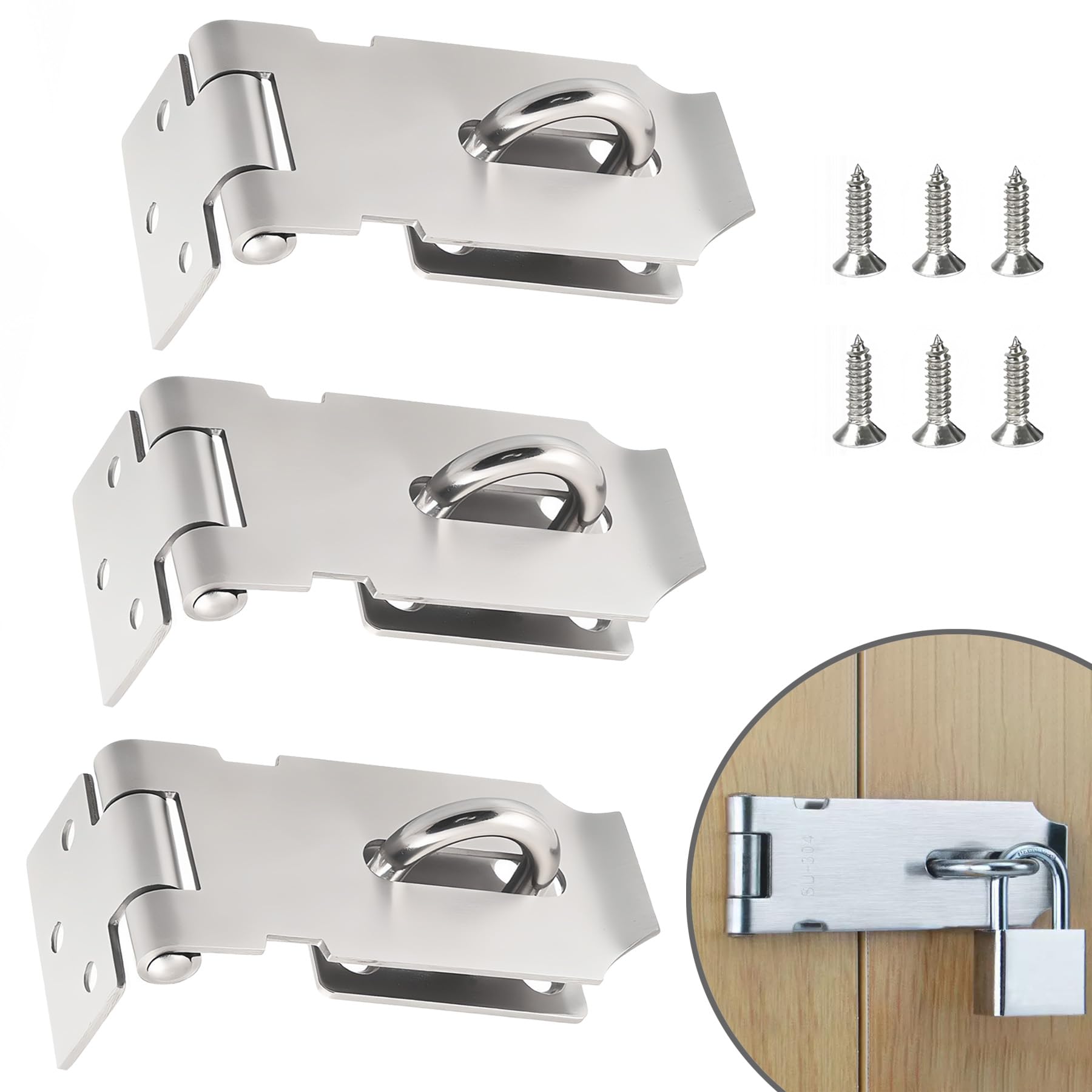 LEPEVNEY 3-Pack Stainless Steel Padlock Hasp 3 Inch Heavy Duty and Wide Design，Padlock Latch for Doors, Windows, Cabinets, Pet Cages, Crates