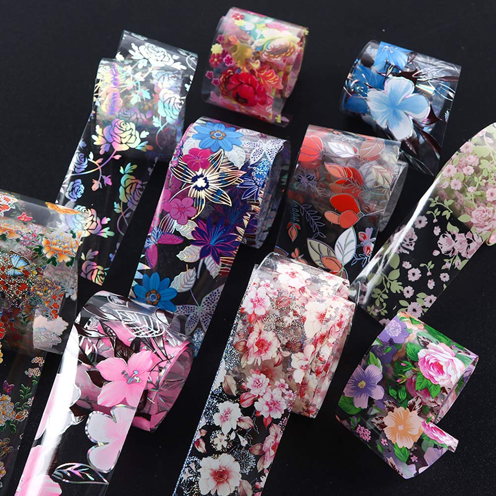 Macute Nail Foil Transfer Stickers Nail Art Supplies Foil Transfers 10 Rolls Flowers Starry Sky Nail Decals Manicure Tips Wraps Nail Art Decorations for Women Fingernails Toenails DIY Beauty Designs: Beauty