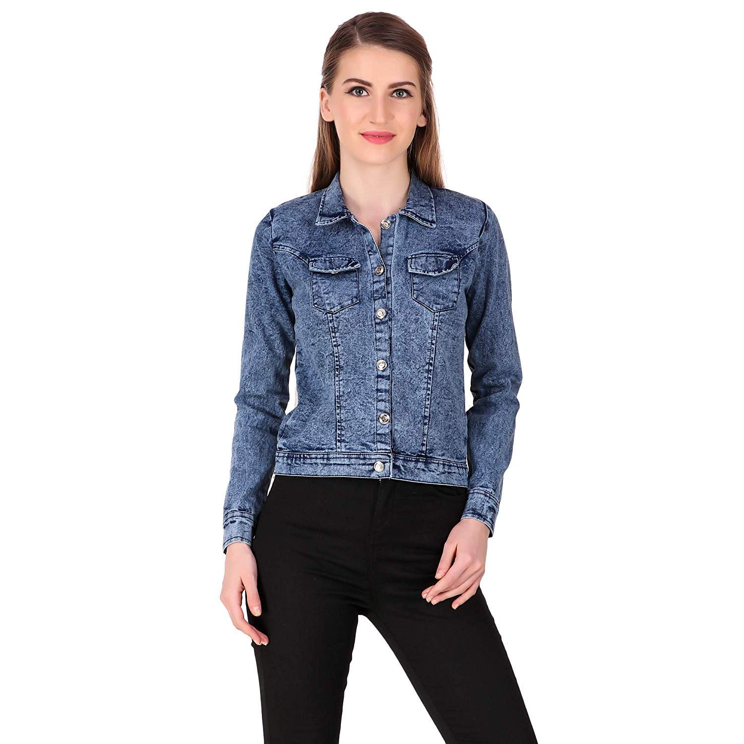 stc fashion full sleeves solid denim light blue jacket for women's/girls