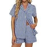 Aoulaydo Women's 2 Piece Pajama Sets Plaid PJ Set Short Sleeve Button Down Shirt and Christmas Lounge Sets