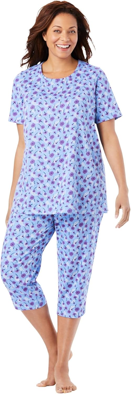 Dreams & Co. Women's Plus Size Graphic Tee Capri Pj Set Pajamas 34/36