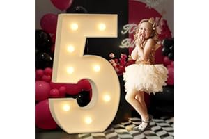 Tongjoy Light up Numbers 5, 3FT Giant Marquee Numbers for 15th 45th 50th Birthday Decoration, Large Light Up Numbers for Anniversary Party Decor, Pre-Cut Foamboad Mosaic Numbers