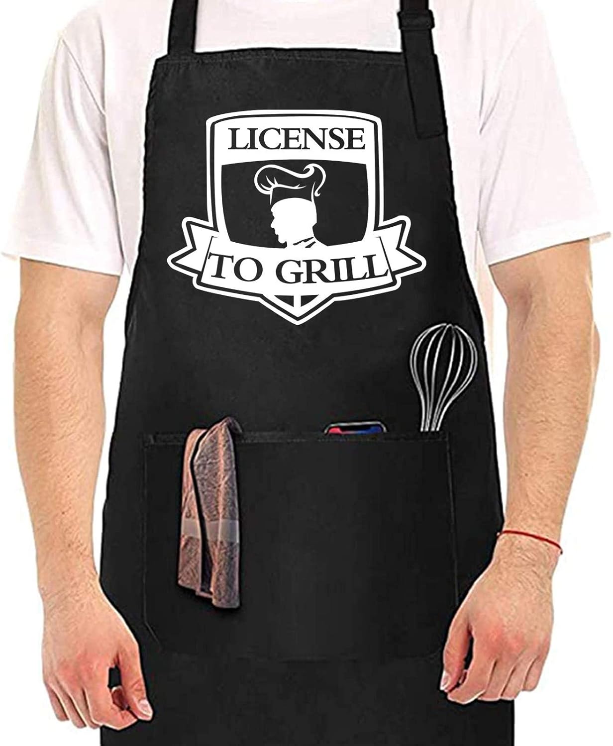 Funny BBQ Aprons for Men,License to grill,Black Chef Apron,Gifts for Men Husband