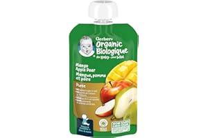 GERBER Organic PURÉE Mango Apple Pear, Baby Food, Meal, 6+ Months, 128 ml, 12 Pack, Packaging May Vary